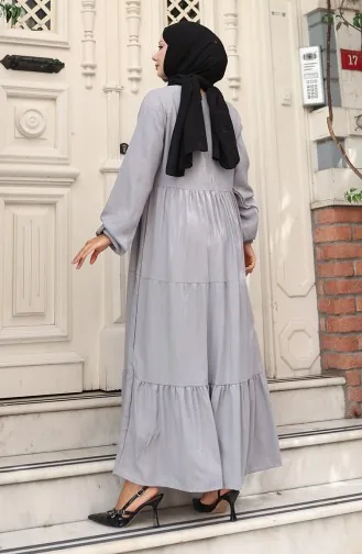 Beli Büzgülü Kolu Lastikli Elbise 2149-01 Gri