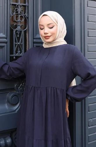 Robe à Taille Plissée Et Manches élastiques 2149-02 Bleu Marine 2149-02