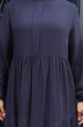 Robe à Taille Plissée Et Manches élastiques 2149-02 Bleu Marine 2149-02