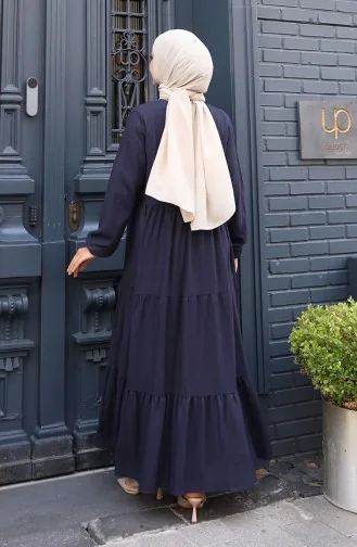 Robe à Taille Plissée Et Manches élastiques 2149-02 Bleu Marine 2149-02
