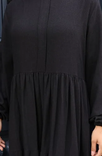 Kleid Mit Geraffter Taille Und Elastischen Ärmeln 2149-03 Schwarz 2149-03