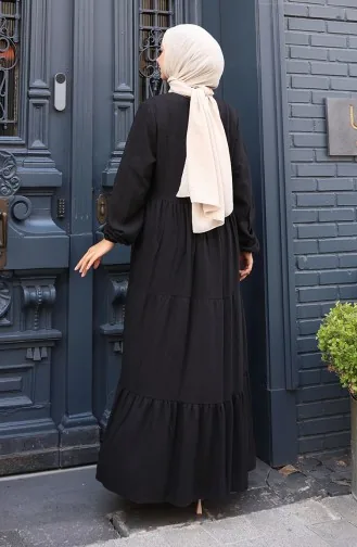 Kleid Mit Geraffter Taille Und Elastischen Ärmeln 2149-03 Schwarz 2149-03