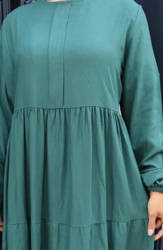 Kleid Mit Geraffter Taille Und Elastischen Ärmeln 2149-04 Smaragdgrün 2149-04
