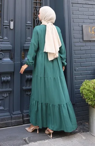 Kleid Mit Geraffter Taille Und Elastischen Ärmeln 2149-04 Smaragdgrün 2149-04