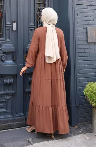 Beli Büzgülü Kolu Lastikli Elbise 2149-05 Kahverengi