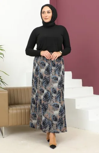 تنورة منقوشة بخصر مطاطي مقاس كبير 2830-02 أزرق 2830-02