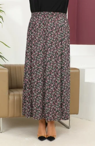 Büyük Beden Beli Lastikli Desenli Etek 2830B-03 Pembe