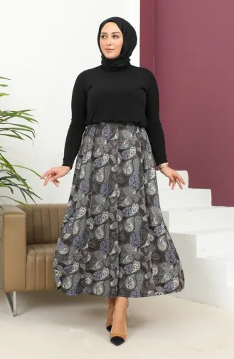تنورة منقوشة بخصر مطاطي مقاس كبير 2830E-02 بنية 2830E-02
