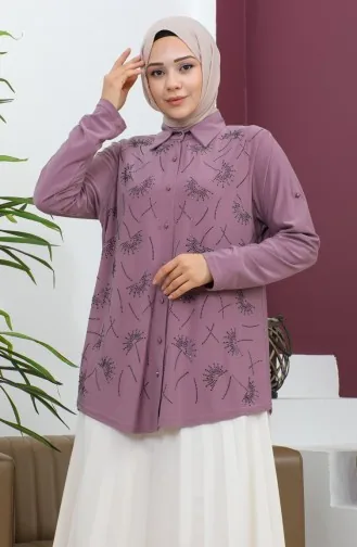 Büyük Beden Taşlı Sandy Gömlek 3600-04 Gül Kurusu