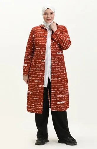 Büyük Beden Kapüşonlu Kap 4707-05 Taba