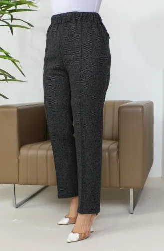 Jacquard Women`s Trousers With Ribbed Hem 1037-01 Black 1037-01