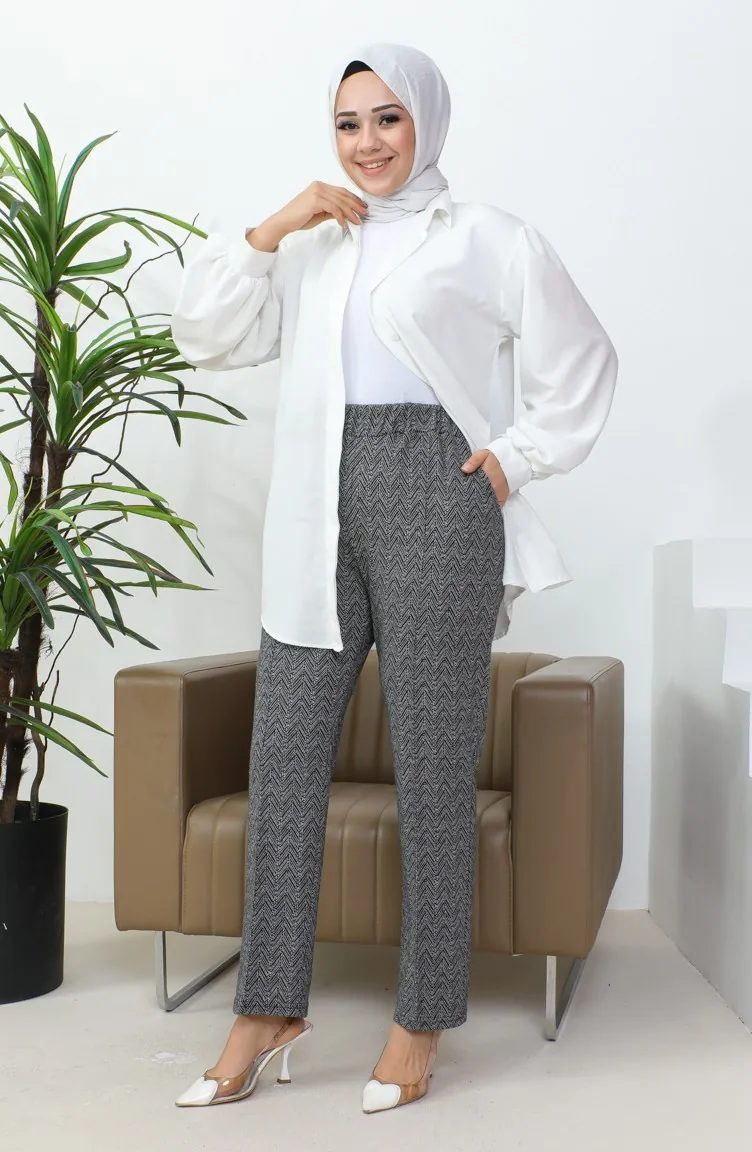 Jacquard Women`s Trousers With Embroidery 1037E-01 Black 1037E-01