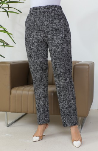 بنطلون جاكار نسائي بحاشية مضلعة 1037G-01 أسود 1037G-01