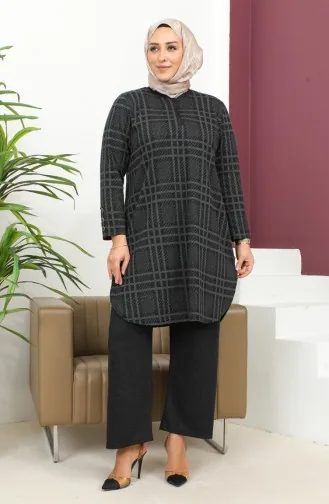 بدلة تونيك بنقوش مربعات، بنطال، قطعتين، لون أسود، 2692B-01 2692B-01