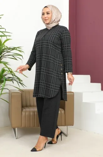 بدلة تونيك بنقوش مربعات، بنطال، قطعتين، لون أسود، 2692B-01 2692B-01