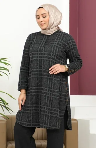 بدلة تونيك بنقوش مربعات، بنطال، قطعتين، لون أسود، 2692B-01 2692B-01