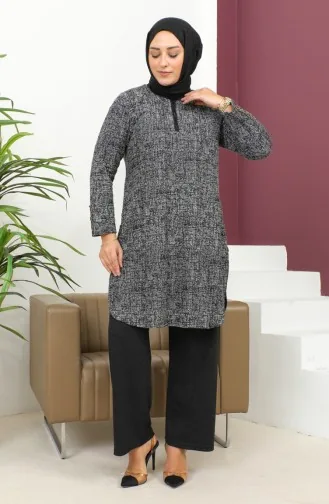 Snowflake Patterned Two Piece Suit 2692E-01 Black 2692E-01
