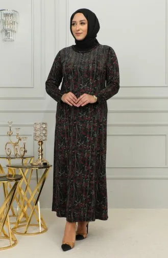 Plus Size Stone Printed Patterned Dress 4425-01 Red 4425-01