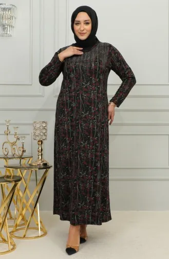 Plus Size Stone Printed Patterned Dress 4425-01 Red 4425-01