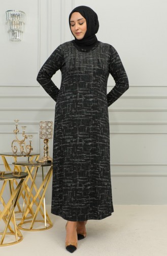 Büyük Beden Taş Baskılı Desenli Elbise 4425A-02 Yeşil