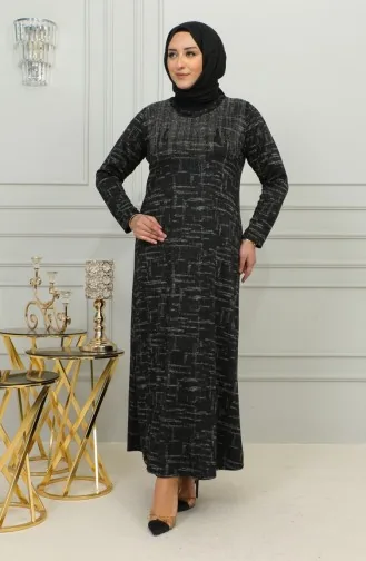 Plus Size Stone Printed Patterned Dress 4425A-03 Brown 4425A-03