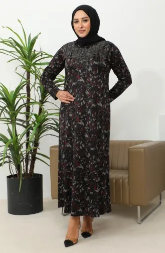 فستان بنقشة حجرية مقاس كبير 4425B-02 أحمر كلاريت 4425B-02