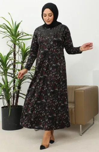 فستان بنقشة حجرية مقاس كبير 4425B-02 أحمر كلاريت 4425B-02