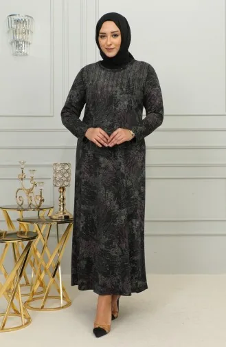 فستان بنقشة حجرية بمقاسات كبيرة 4425D-03 لون برقوقي 4425D-03