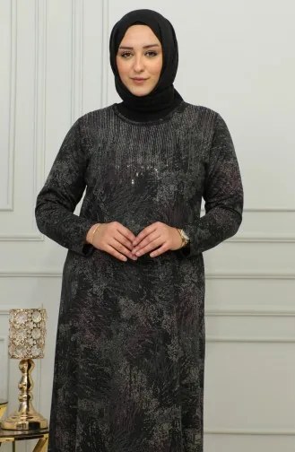 فستان بنقشة حجرية بمقاسات كبيرة 4425D-03 لون برقوقي 4425D-03