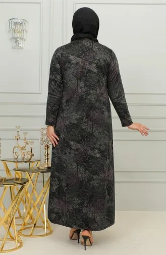 فستان بنقشة حجرية بمقاسات كبيرة 4425D-03 لون برقوقي 4425D-03