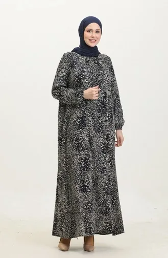 فستان فيسكوز منقوش مقاس كبير 44852-03 أزرق داكن 44852-03