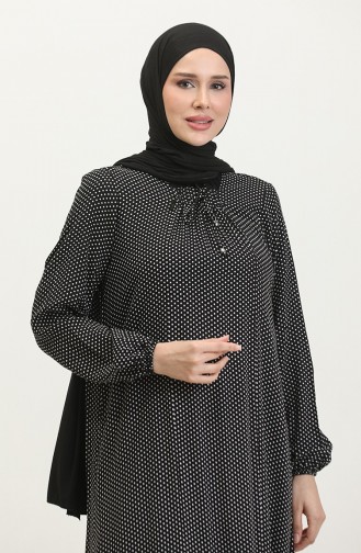 Plus Size Polka Dot Viscose Jurk 44852B-01 Zwart 44852B-01