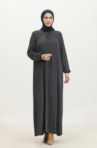 Robe En Viscose à Pois Grande Taille 44852B-02 Bleu Marine 44852B-02
