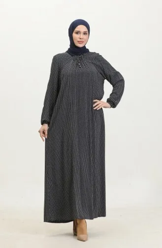 Robe En Viscose à Pois Grande Taille 44852B-02 Bleu Marine 44852B-02