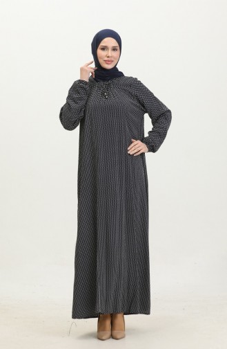 فستان منقط من الفيسكوز بمقاس كبير 44852B-02 أزرق داكن 44852B-02