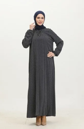 Robe En Viscose à Pois Grande Taille 44852B-02 Bleu Marine 44852B-02