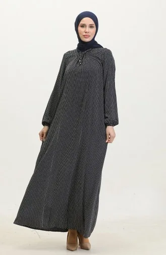 Robe En Viscose à Pois Grande Taille 44852B-02 Bleu Marine 44852B-02