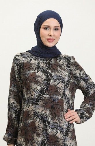 Plus-size Viscose Jurk Met Patroon 44852C-01 Bruin 44852C-01