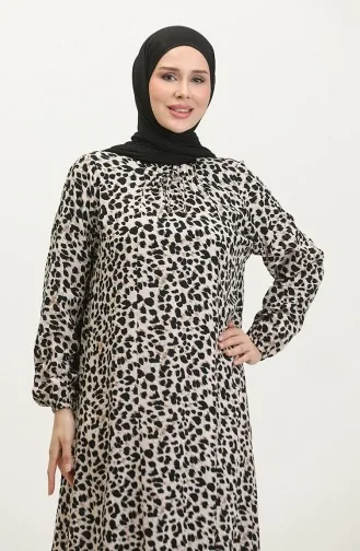 فستان منقوش من الفيسكوز بمقاس كبير 44852D-01 أسود بيج 44852D-01