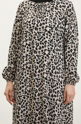Plus Size Viscose Jurk Met Patroon 44852D-01 Zwart Beige 44852D-01