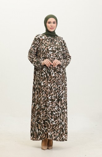 Gemustertes Viskosekleid In Übergröße 44852E-02 Khaki 44852E-02