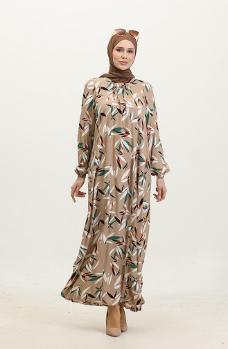 Gemustertes Viskosekleid In Übergröße 44852F-02 Nerz 44852F-02