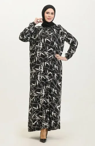 فستان فيسكوز منقوش مقاس كبير 44852H-01 أسود 44852H-01