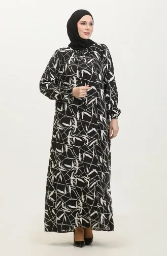فستان فيسكوز منقوش مقاس كبير 44852H-01 أسود 44852H-01