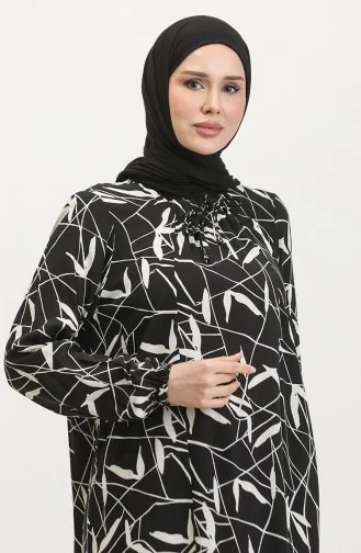 فستان فيسكوز منقوش مقاس كبير 44852H-01 أسود 44852H-01