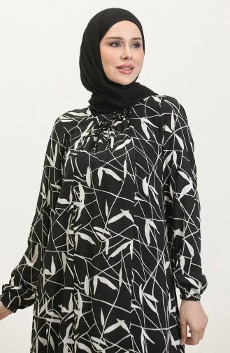 فستان فيسكوز منقوش مقاس كبير 44852H-01 أسود 44852H-01