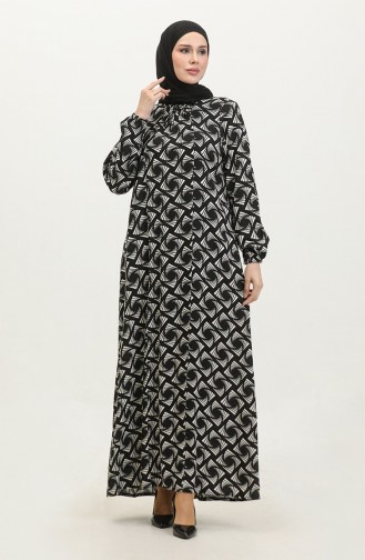 Plus Size Patterned Viscose Dress 44852N-01 Black 44852N-01