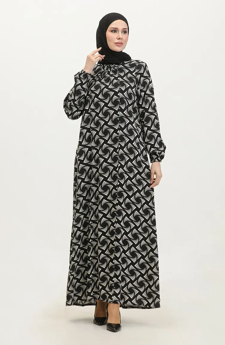 Robe En Viscose à Motifs Grande Taille 44852N-01 Noir 44852N-01