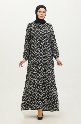 Plus Size Patterned Viscose Dress 44852N-01 Black 44852N-01