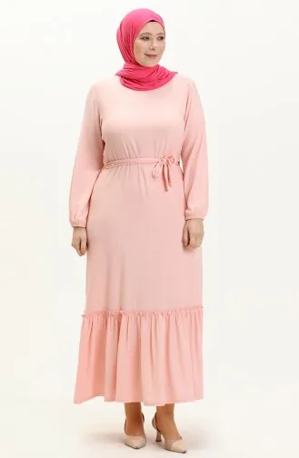 Farbalı Büyük Beden Elbise 4581-06 Pudra